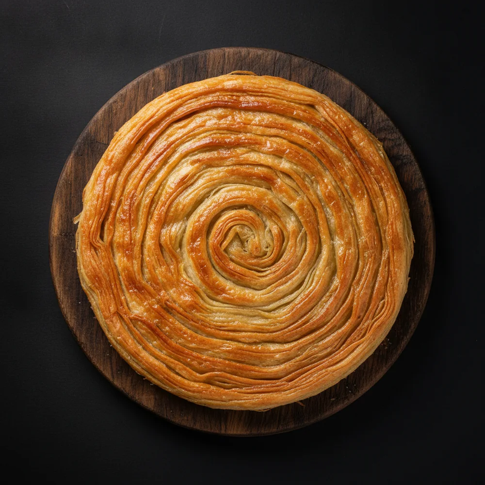 Goldene ägyptische Feteer — knusprige Blätterteig-Spirale