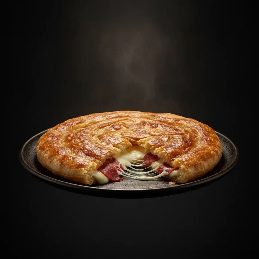 Feteer mit Pastrma und Käse
