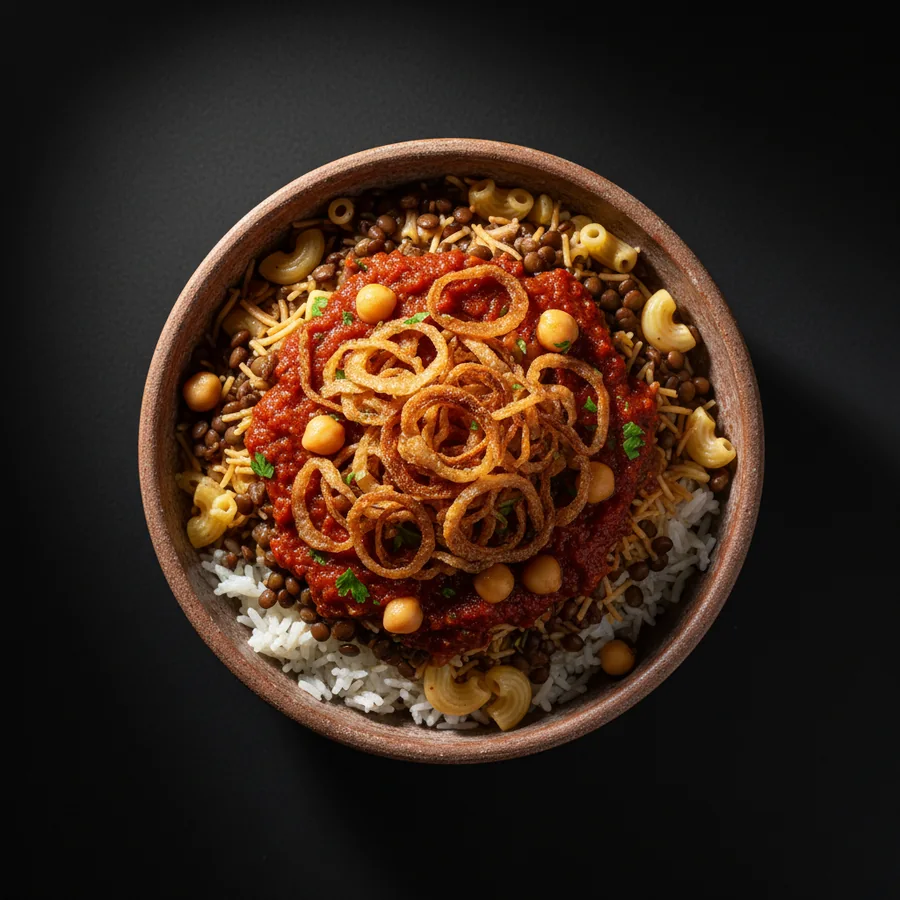 Koshari — Reis, Linsen, Makkaroni